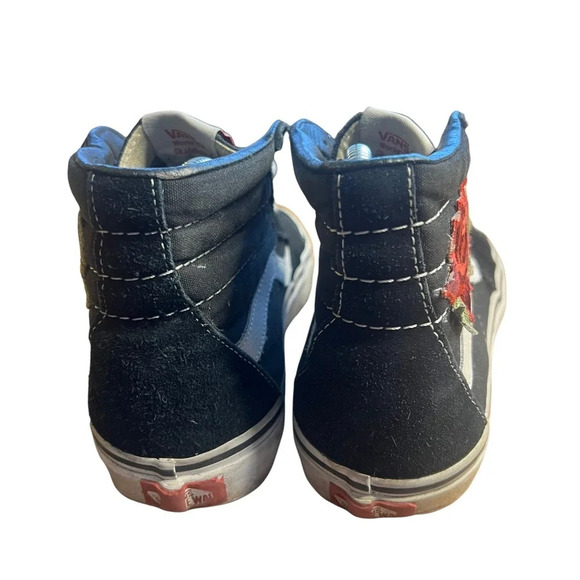 Vans Sk8-Hi Black Suede High Top Rose Embroidered Unisex Sneakers M6.5 / W8.0 - Picture 7 of 10